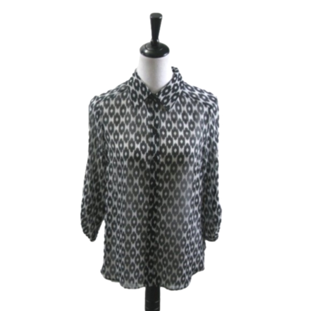 AB Studio Black/White Semi-Sheer 3/4 Sleeve Blouse Size Small